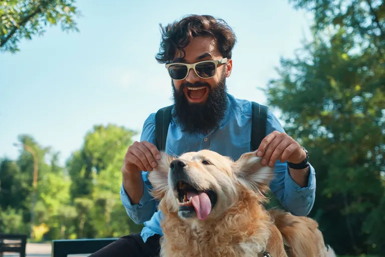 man-dog-having-fun-playing-making-funny-faces
