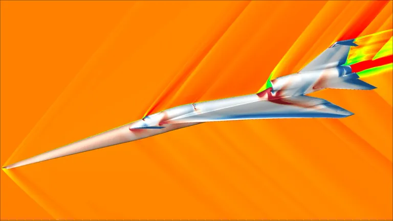 ภาพจำลองการไหลของอากาศรอบตัวเครื่องบิน X-59 QueSST ด้วยกระบวนการวิเคราะห์ทาง CFD