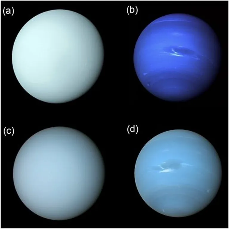 ภาพแสดงสีที่แท้จริงของดาวเนปจูนเปรียบเทียบกับภาพถ่ายในอดีต