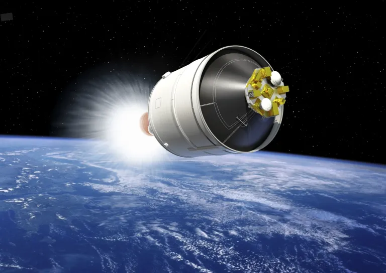 ภาพวาดส่วน Upper Stage หรือส่วนบนสุดของจรวด Ariane 6 ที่บรรทุกสัมภาระอุปกรณ์วิทยาศาสตร์สำหรับทำการทดลองในอวกาศ เป็นสัมภาระติดไปกับเที่ยวบินทดสอบครั้งแรกด้วย