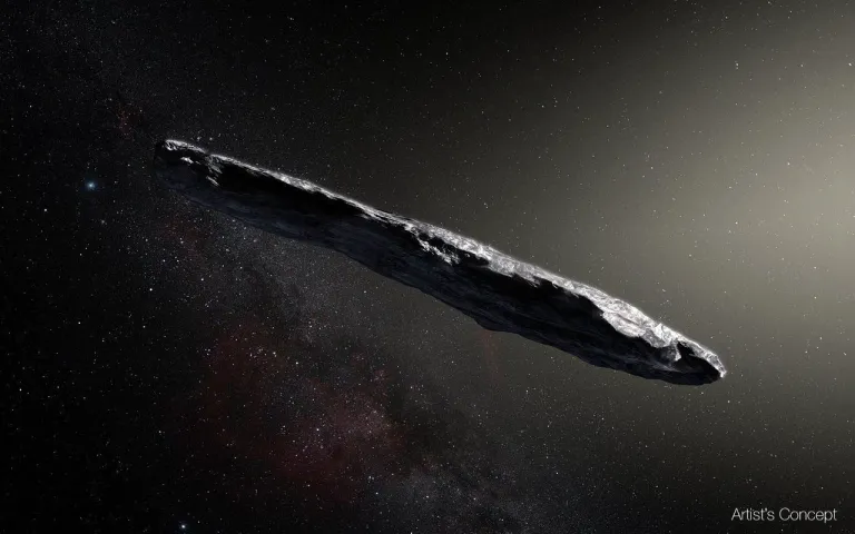 ภาพวาดของดาวหาง ʻOumuamua วัตถุจากนอกระบบสุริยะแรกที่ตรวจพบ ภาพจาก NASA