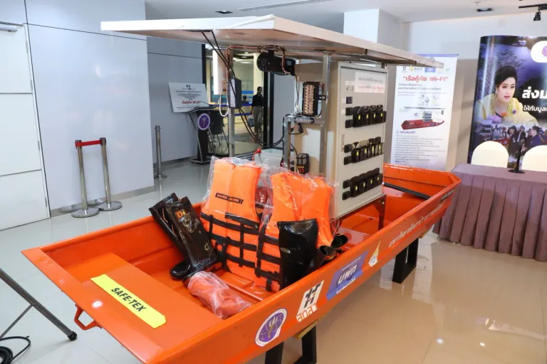 เรือกู้ภัย Wi-Fi ภาพจาก หน่วยบริหารและจัดการทุนด้านการพัฒนาระดับพื้นที่ (บพท.)