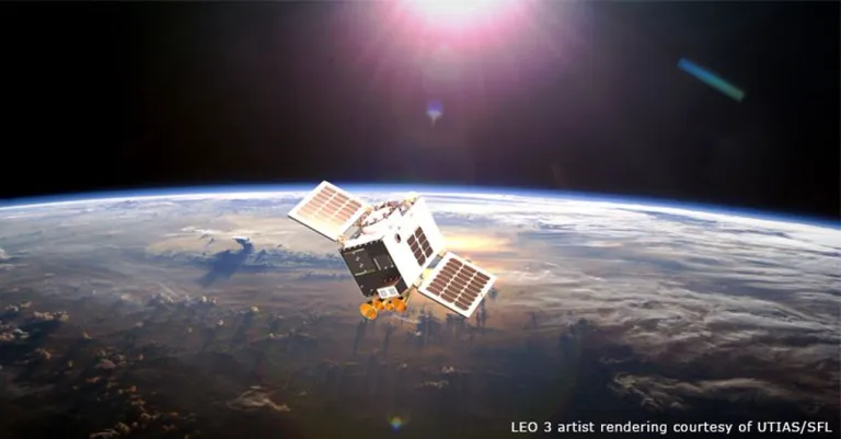 ภาพวาดของดาวเทียม LEO 3 ของบริษัท Telesat ที่ทาง ESA ใช้ประกอบการทดลองสัญญาณ 5G ในครั้งนี้ ภาพจาก Telesat