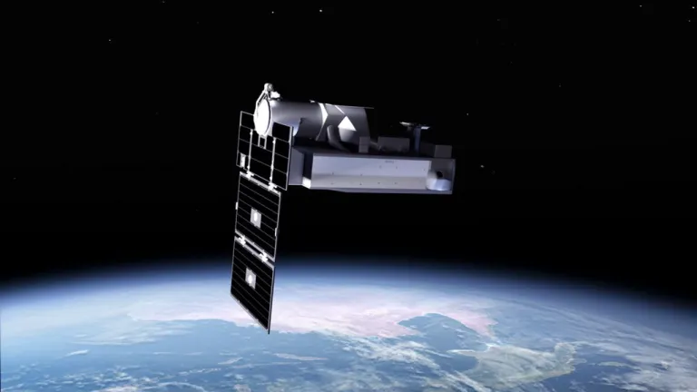 ภาพจำลองของดาวเทียม CubeSat ในภารกิจ PUNCH โดยมีดาวเทียมรูปร่างลักษณะนี้ 4 ดวงเรียงกัน
