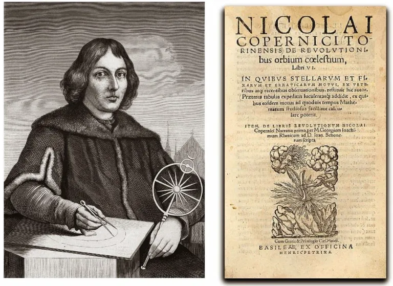 On The Revolution Of Heavenly Spheres โดย นิโคเลาส์ โคเปอร์นิคัส ตีพิมพ์ครั้งแรกเป็นภาษาละติน ค.ศ. 1543