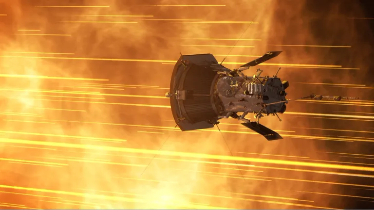 ภาพวาดของยาน Parker Solar Probe ที่กำลังฝ่าเข้าไปแตะพื้นผิวของดวงอาทิตย์ ซึ่งเปิดให้เกิดการค้นพบมากมายอย่างการค้นพบในครั้งนี้ ภาพจาก NASA