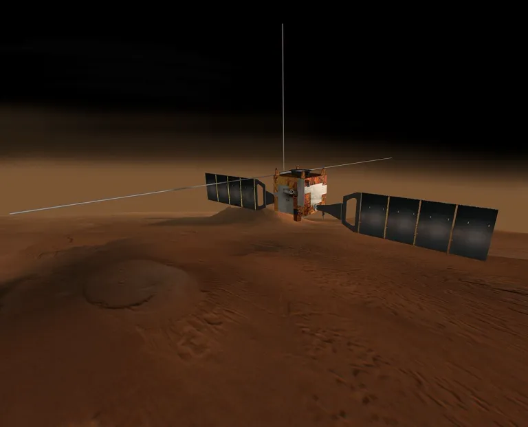 ภาพวาดจากจินตนาการของศิลปินของยาน Mars Express ภาพจาก ESA