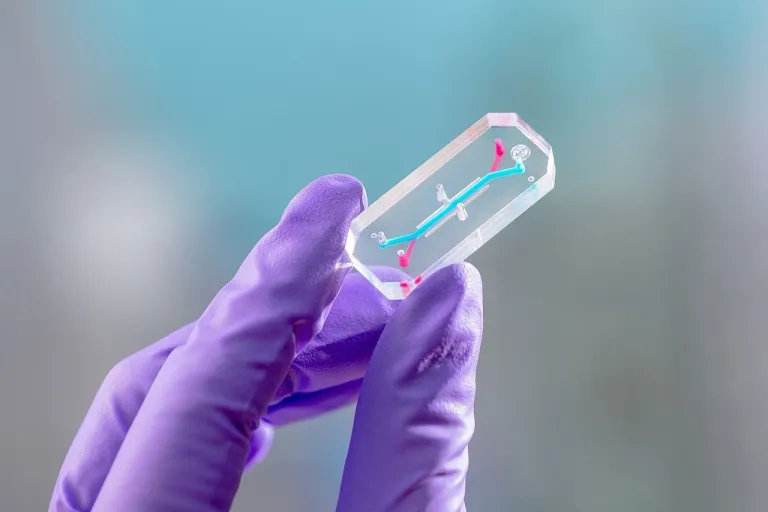 ภาพของ Microfluidic Chip AVATAR ที่ถูกส่งขึ้นไปพร้อมกับนักบินอวกาศทั้งสี่คน ภาพจาก NASA