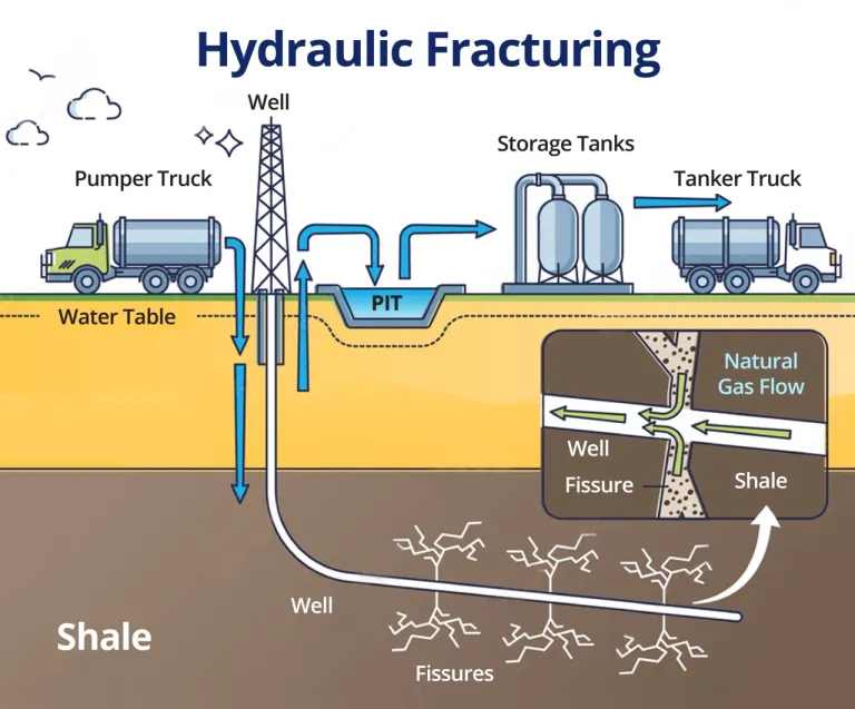 แผนภาพแสดงการทำงานของเทคโนโลยี Fracking