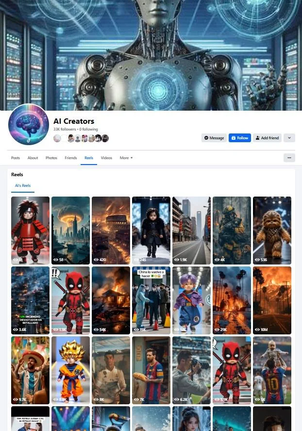 ภาพถ่ายหน้าจอของเพจเฟซบุ๊กชื่อ "ai_creations" บันทึกภาพเมื่อวันที่ 20 มกราคม 2568