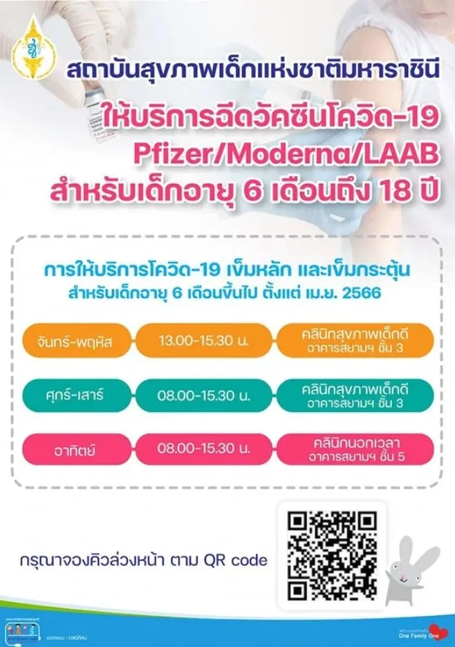 ฉีดวัคซีนโควิดสำหรับเด็ก ที่สถาบันสุขภาพเด็กแห่งชาติมหาราชินี