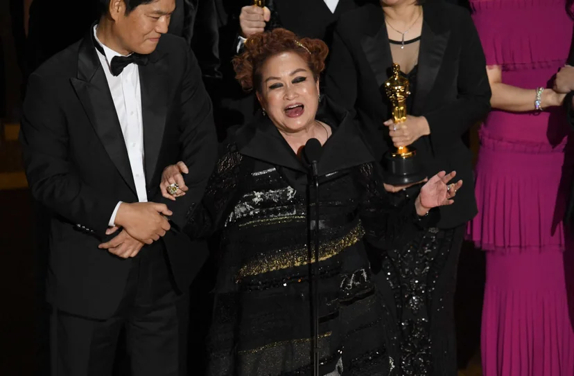 Miky Lee while giving her speech after Parasite’s Best Picture victory at the 92nd Academy Awards (Photo: Kevin Winter/Getty Images via AFP)