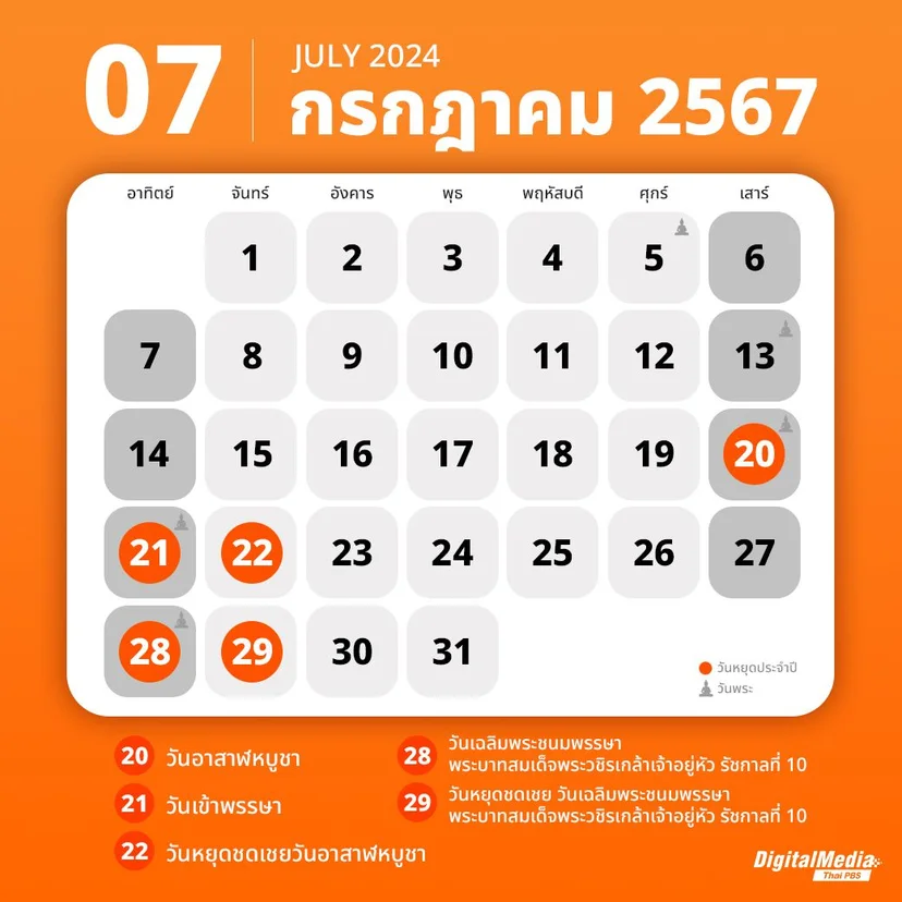 ปฏิทินเดือนกรกฎาคม