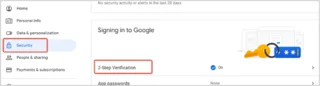 เลือกที่เมนู Security หรือความปลอดภัย เลือกเปิดใช้งาน 2-Step Verification