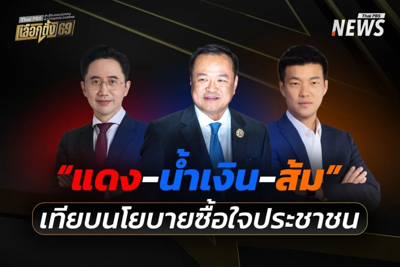 ตัวอย่างการเรียกพรรคการเมืองด้วยสีในสื่อ ช่วงก่อนการเลือกตั้ง 2569 ในไทย (ภาพ: Thai PBS News)