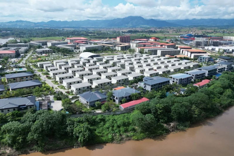 Extended KK Park, pictured from Mae Sot district in September 2025 (Photo: Lillian Suwanrumpha/AFP)