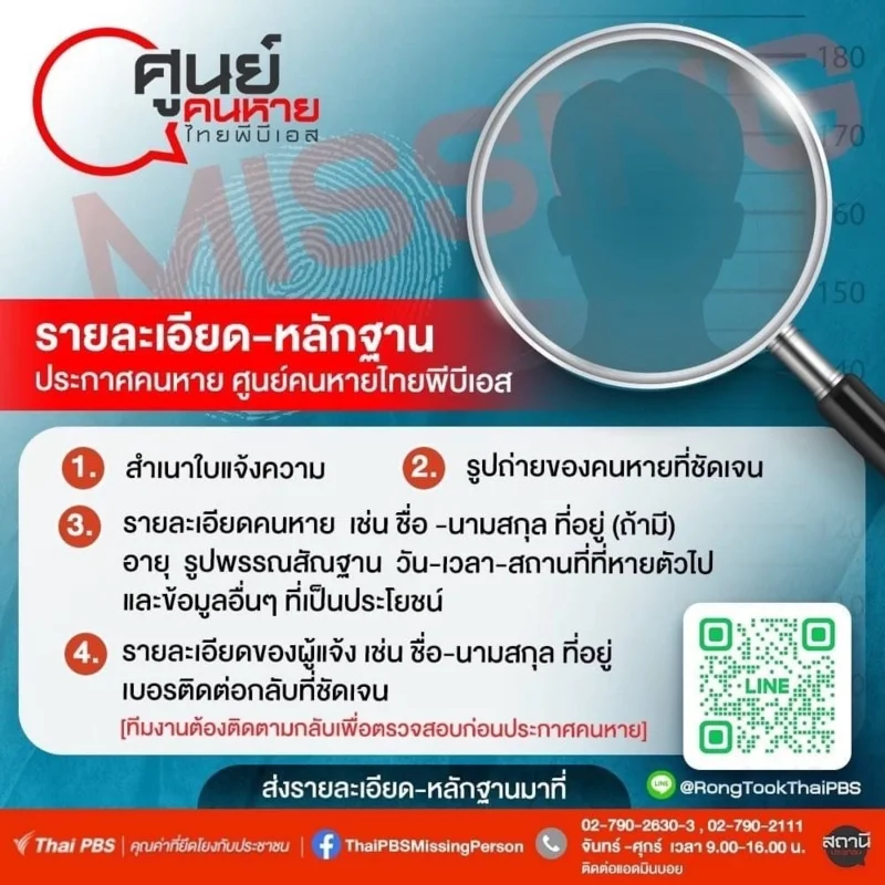 ศูนย์คนหาย ไทยพีบีเอส ช่วยตามหาคนหาย บริการฟรี ไม่มีค่าใช้จ่าย