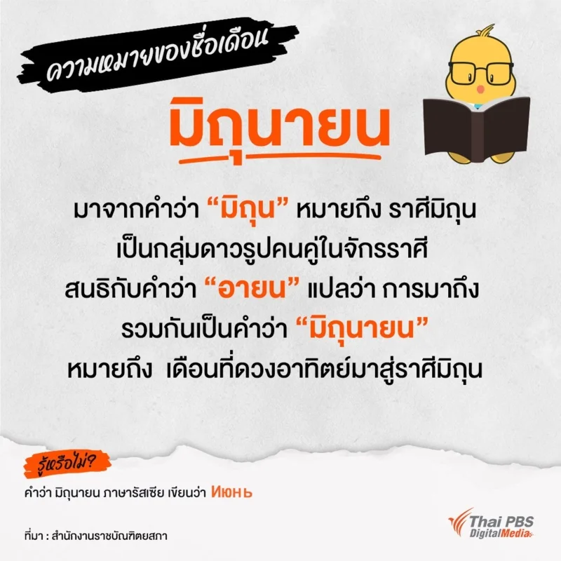 ความหมายของชื่อเดือนมิถุนายน