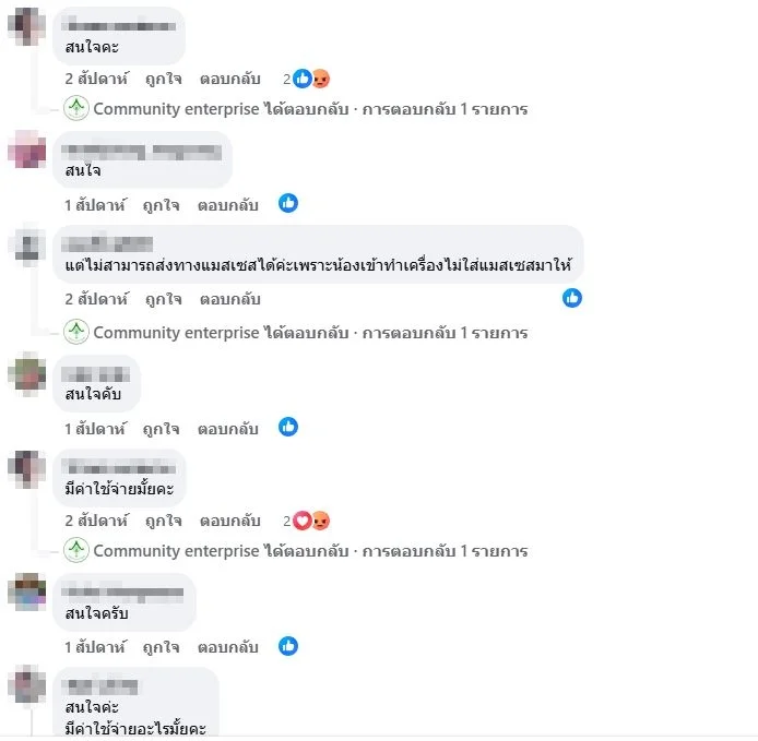 ภาพบันทึกหน้าจอแสดงภาพผู้ที่สนใจสอบถามเข้าไปทางข้อความของเพจปลอม
