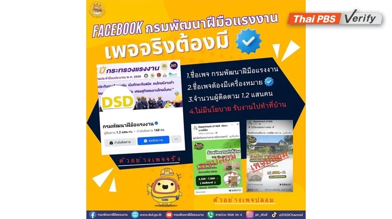 ภาพแสดงตัวอย่างเพจปลอม
