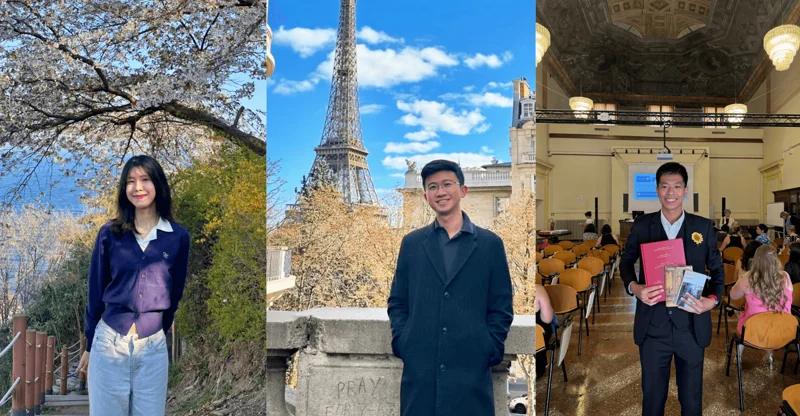(จากซ้ายไปขวา) ชลลดา นักเรียนทุนการศึกษา Global Korea Scholarship, ศุภชัย นักเรียนทุนการศึกษา Franco-Thai Excellence Scholarship และผู้เขียน ในฐานะศิษย์เก่าทุนการศึกษาโครงการ Erasmus Mundus