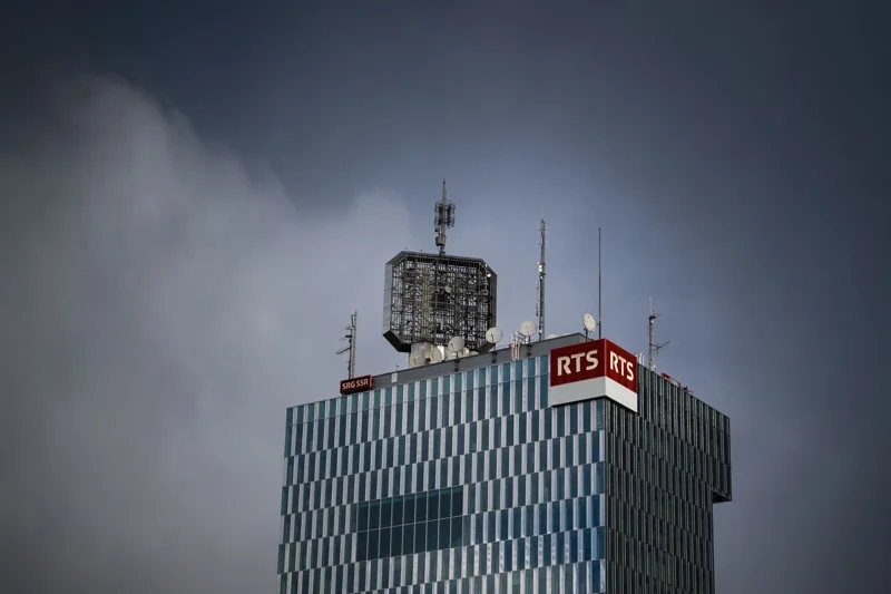 The tower of RTS, which is part of SRG SSR, in Geneva (Photo: Fabrice Coffrini/AFP)