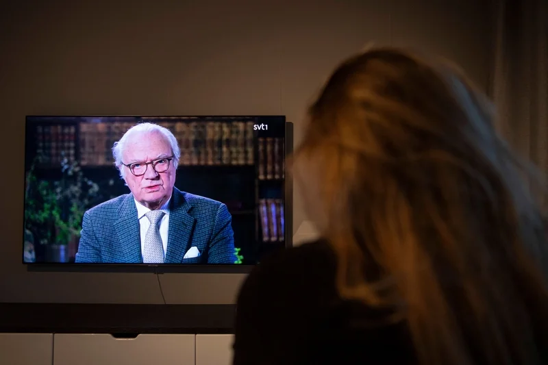SVT, Sweden&rsquo;s public broadcaster, transmitting King Carl XVI Gustaf&rsquo;s during the pandemic in 2020 (Photo: Jonathan Nackstrand/AFP)