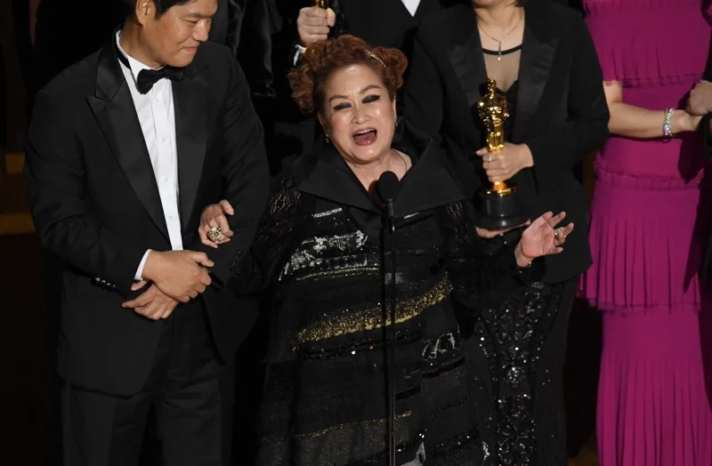 Miky Lee while giving her speech after Parasite&rsquo;s Best Picture victory at the 92nd Academy Awards (Photo: Kevin Winter/Getty Images via AFP)