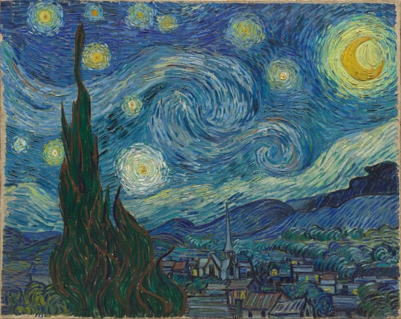The Starry Night เวอร์ชันที่ทุกคนคุ้นตา ปัจจุบันจัดแสดงที่พิพิธภัณฑ์ The Museum of Modern Art ในนิวยอร์ก [เครดิต: Vincent van Gogh, The Starry Night, Saint R&eacute;my, June 1889, MoMA]