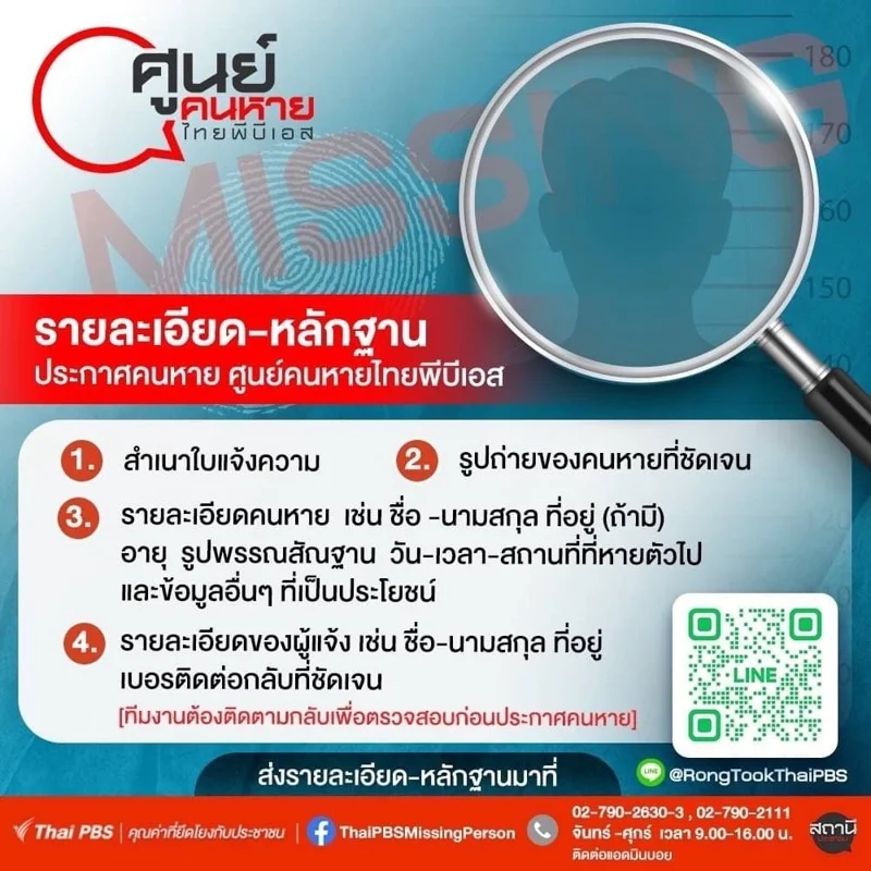 ศูนย์คนหาย ไทยพีบีเอส ช่วยตามหาคนหาย บริการฟรี ไม่มีค่าใช้จ่าย